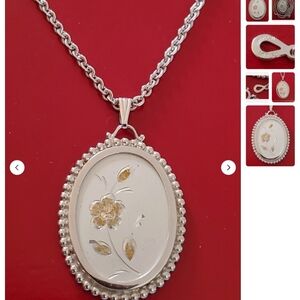 Vintage AMCO 14K Gold Overlay Rose Flower Pendant Necklace 24" Chain